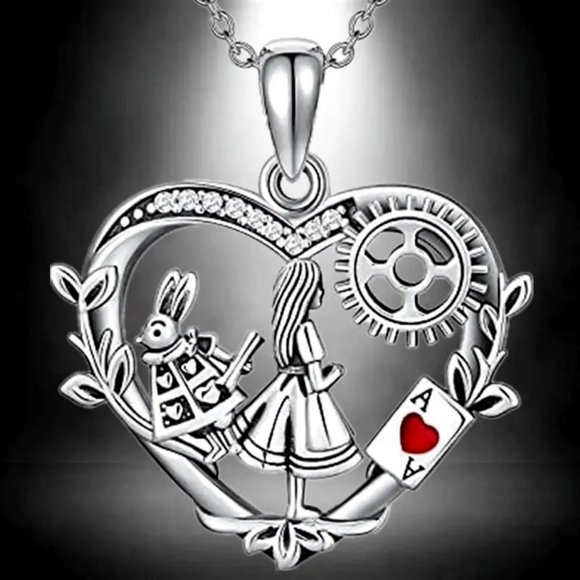Independent Jewelry - Silver ALICE IN WONDERLAND Heart Pendant Necklace
